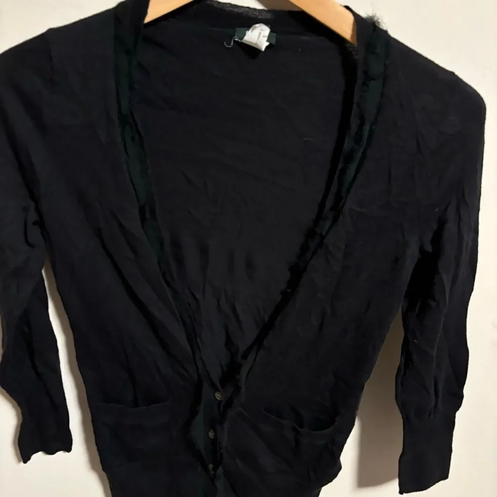 J. Crew Ruffle Prima Cotton Silk Ruffle Cardigan Black- Size XS